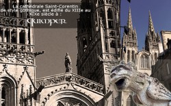 la cathédrale et le roi gradlon et une gargouille de la cathédrale saint corentin à quimper